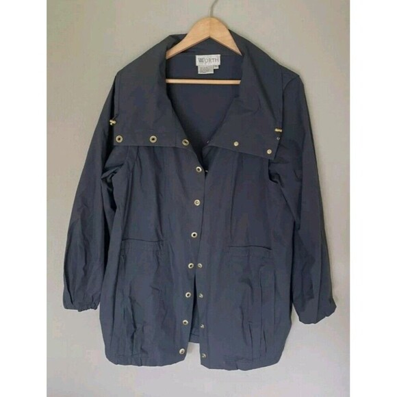 W Worth Sz S Women Light Weight Cotton Jacket Coat Navy Cowl Neck Utility 130 - Picture 1 of 8